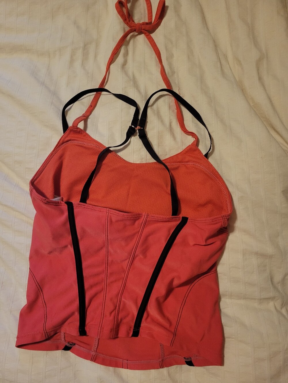 Vintage Nike Pink Coral Racerback Halter Tank Top With Black Corset Details - S - Picture 2 of 5